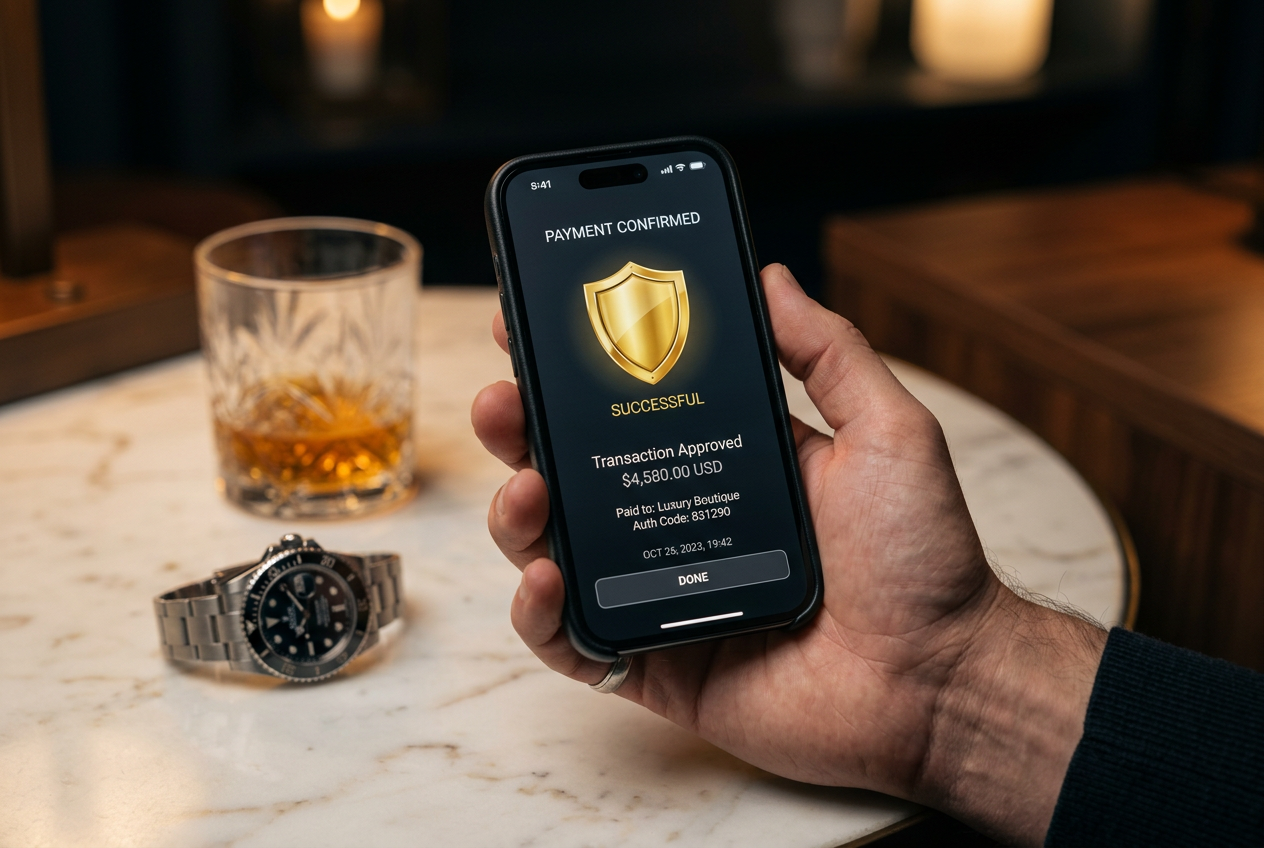 Secure mobile payment interface displaying high-value transactions.